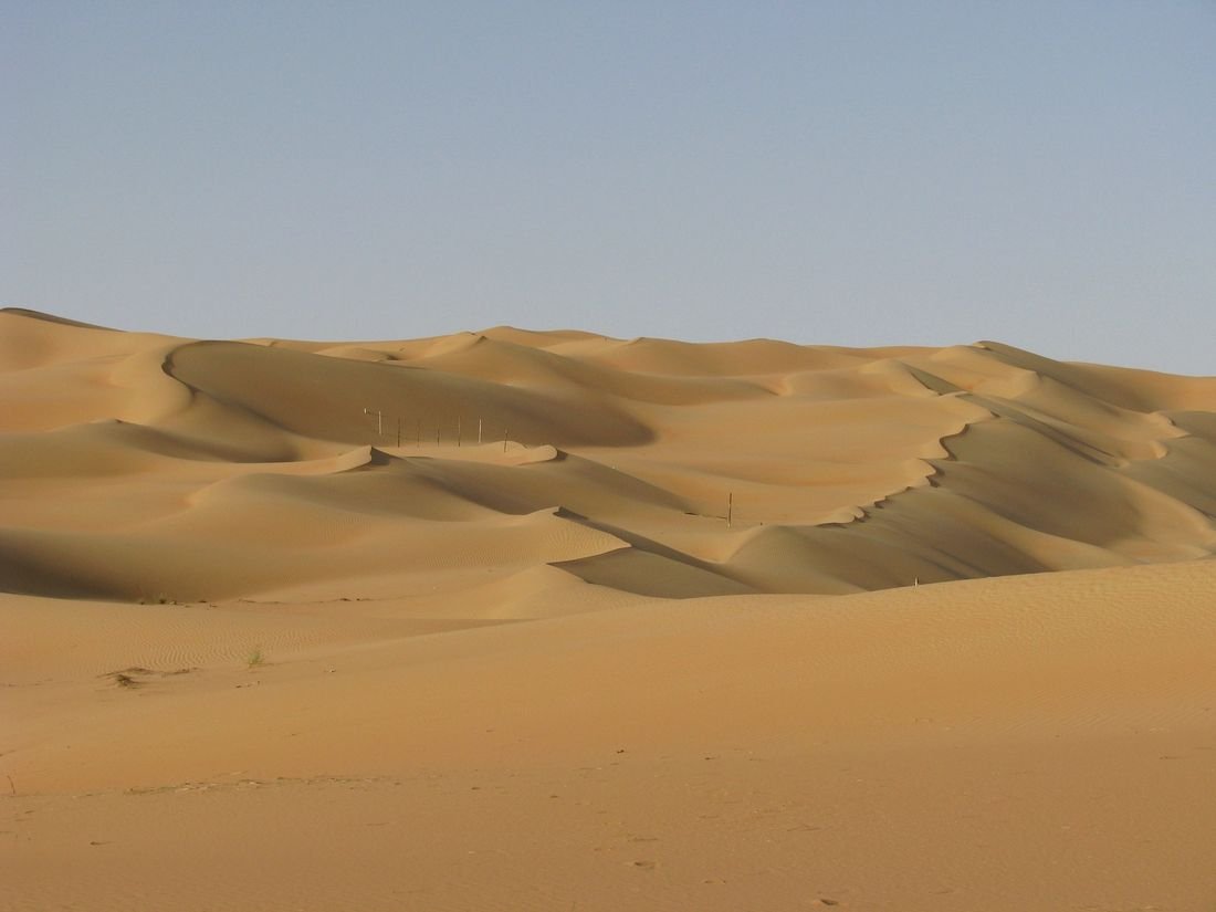 Sand dunes under a clear sky in the UAE desert