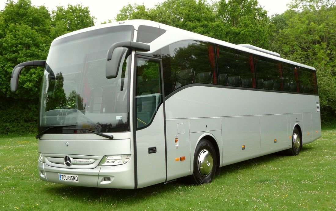 White 50-seat touring coach, the largest vehicle groups book for event days