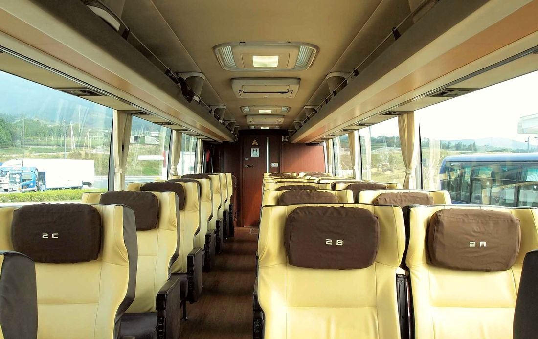Inside a luxury coach with reclining seats