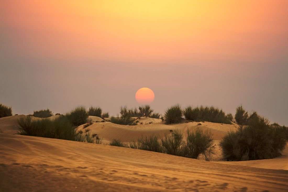 Sunset over the dunes near Dubai